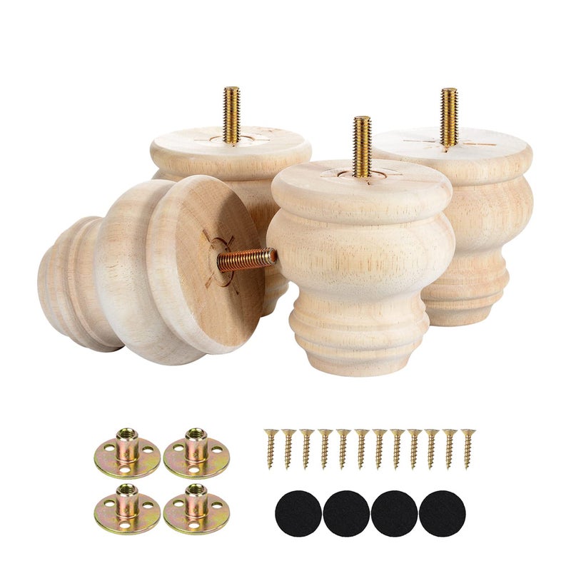 Michanco 3 Inch Unfinished Bun Feet Set of 4 Wood Furniture Legs Replacement Wooden Legs for Sofa Couch Cabinet Ottoman - Image 1